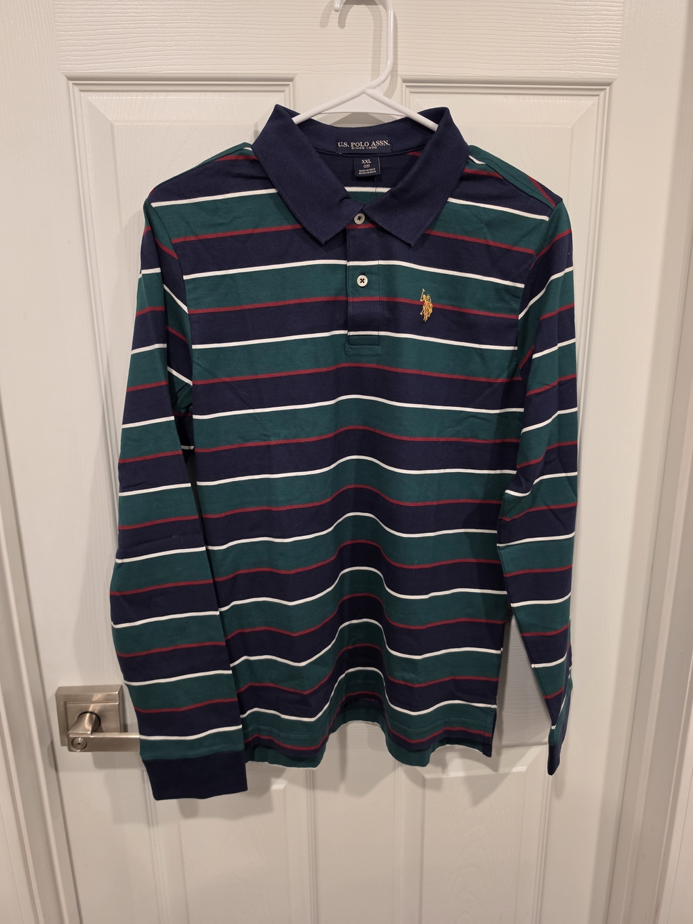 NWT U.S. Polo Assn. Boys' Navy & Green Striped Long-Sleeve Polo Size-XXL (18)